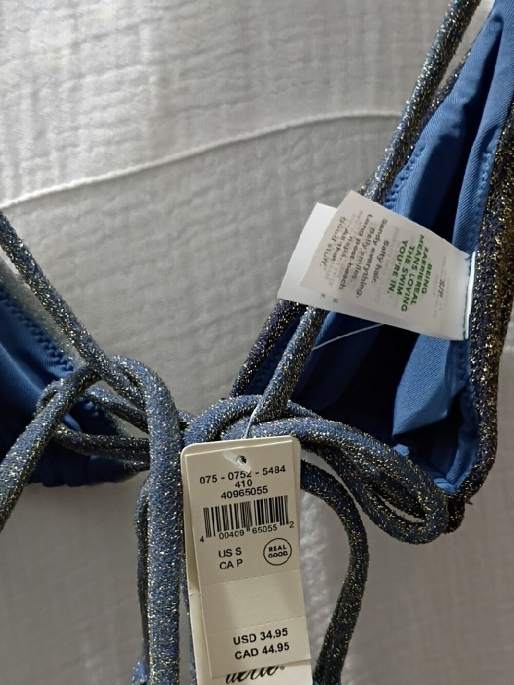 aerie Metallic Two-Tone Triangle Bikini Top - Navy & Blue with Gold Shimmer NWT - Picture 7 of 8